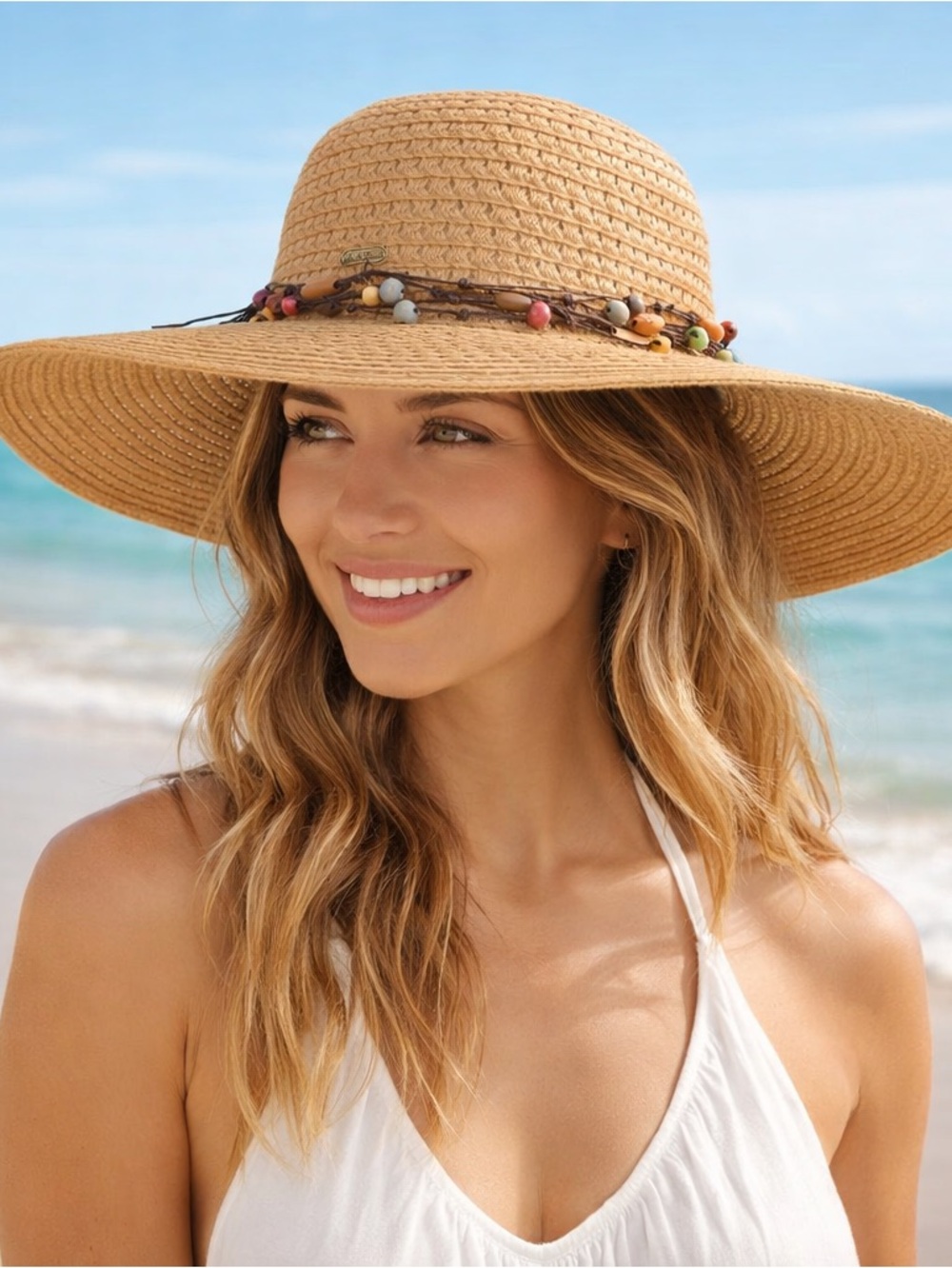 NWT Sun & Sand Braid Beaded Floppy Sun Hat OS